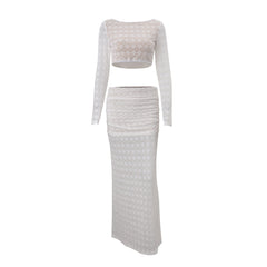 Long sleeve lace crewneck crop maxi skirt set