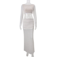 Long sleeve lace crewneck crop maxi skirt set