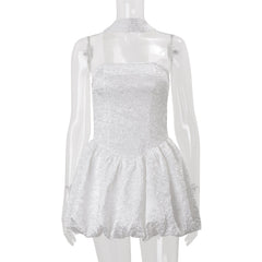 Smocked backless ruched tube mini dress