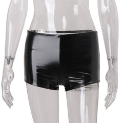 PU leather metal tag low rise short pant