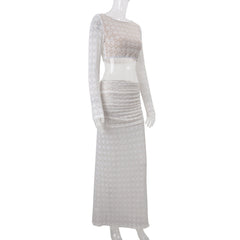 Long sleeve lace crewneck crop maxi skirt set