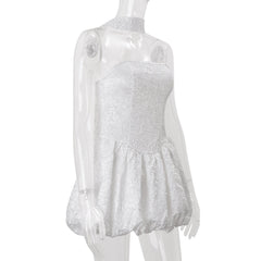 Smocked backless ruched tube mini dress