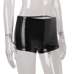 PU leather metal tag low rise short pant