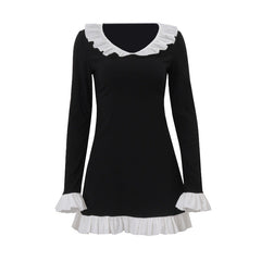 Long flared sleeve ruffle mini dress