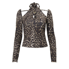 Leopard print hollow out halter cut out top