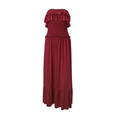 Smocked ruffle solid tube maxi dress