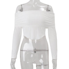 Long sleeve off shoulder drawstring crop top