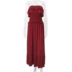 Smocked ruffle solid tube maxi dress