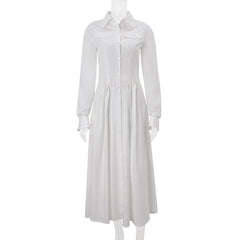 Long sleeve turnover collar button slit maxi dress