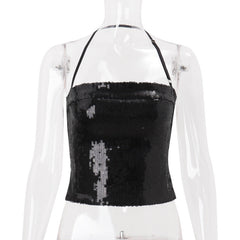 Halter glitter hollow out cut out top