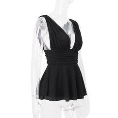V neck ruched sleeveless lace top