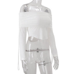 Long sleeve off shoulder drawstring crop top