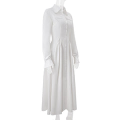 Long sleeve turnover collar button slit maxi dress