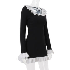 Long flared sleeve ruffle mini dress