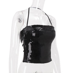 Halter glitter hollow out cut out top