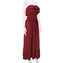 Smocked ruffle solid tube maxi dress