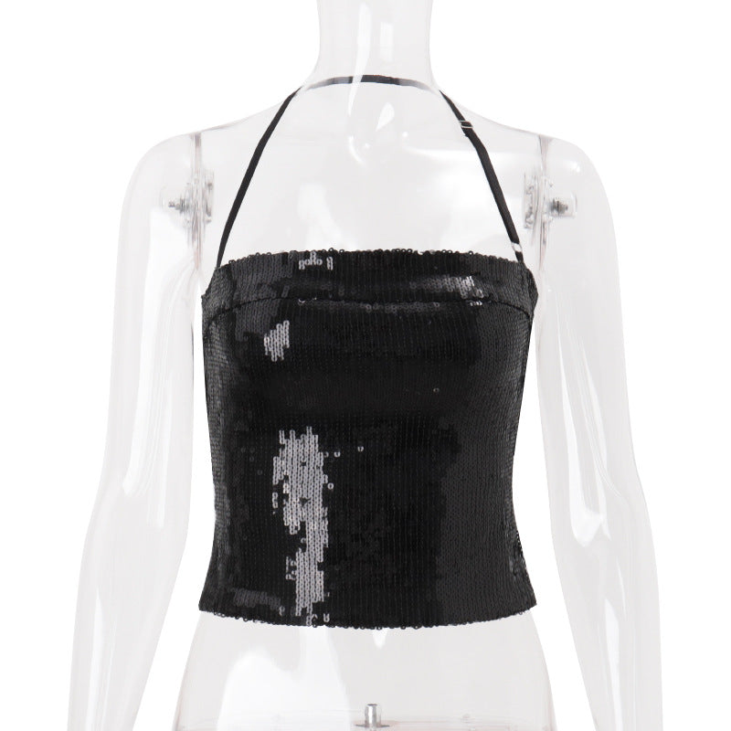 Halter glitter hollow out cut out top