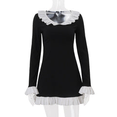 Long flared sleeve ruffle mini dress