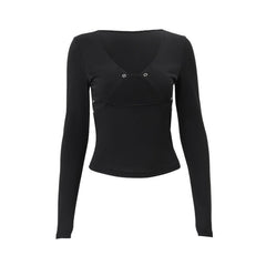 Long sleeve hollow out solid cut out top