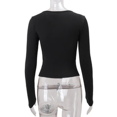Long sleeve hollow out solid cut out top