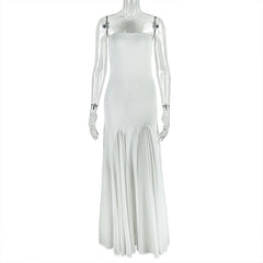 Mesh patchwork solid tube maxi dress