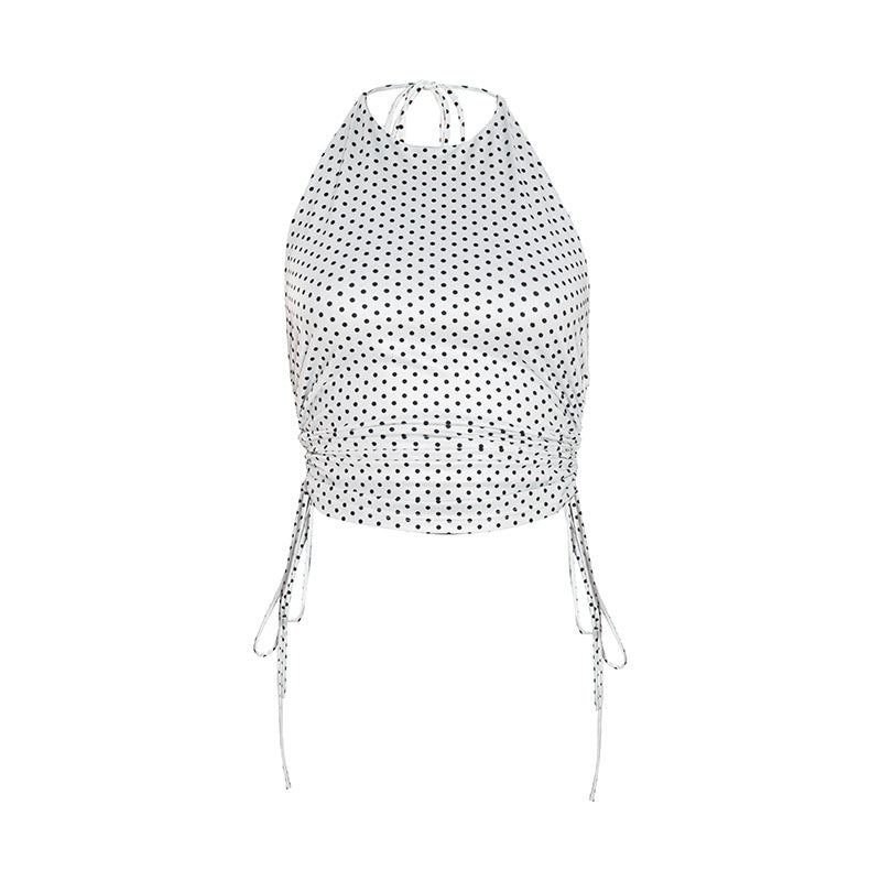 Polka dot drawstring halter top