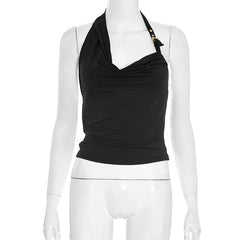 Halter cowl neck buckle solid top