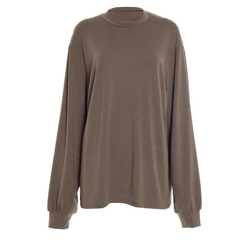 Crewneck long sleeve hollow out solid cut out top