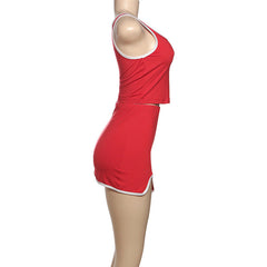 U neck slit tank mini skirt set