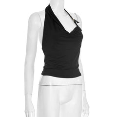 Halter cowl neck buckle solid top