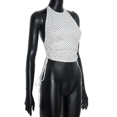 Polka dot drawstring halter top