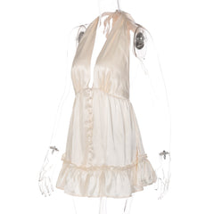 Halter deep v neck satin mini dress