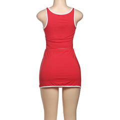 U neck slit tank mini skirt set