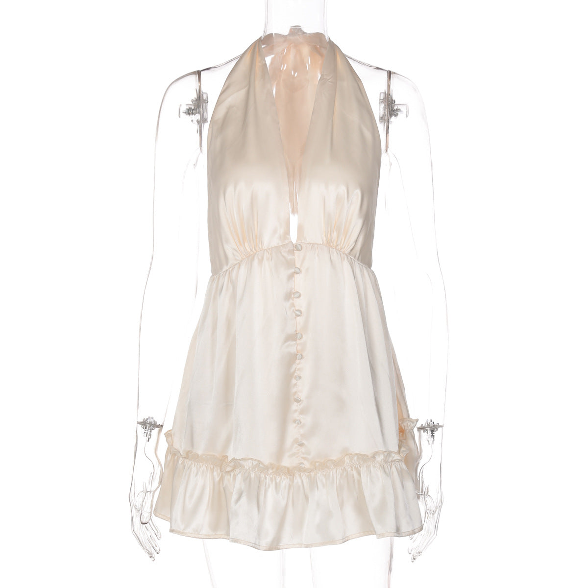 Halter deep v neck satin mini dress