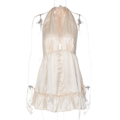 Halter deep v neck satin mini dress