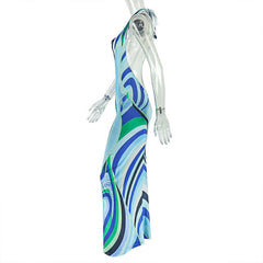 Halter contrast v neck backless maxi dress