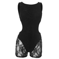 Hollow out lace backless romper