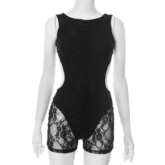 Hollow out lace backless romper