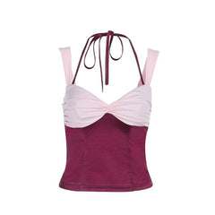Ruched v neck halter self tie cami top