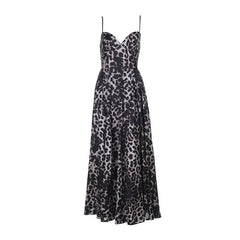 Leopard print v neck smocked cami maxi dress
