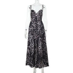 Leopard print v neck smocked cami maxi dress