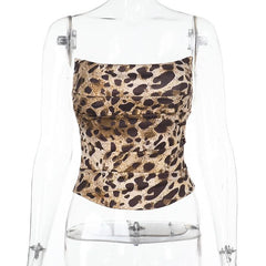 Leopard print pleated backless tube top