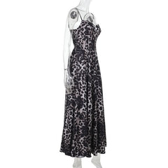 Leopard print v neck smocked cami maxi dress