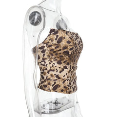 Leopard print pleated backless tube top