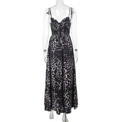 Leopard print v neck smocked cami maxi dress