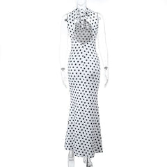 Polka dot cross front backless maxi dress