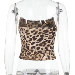 Leopard print pleated backless tube top