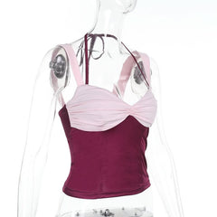 Ruched v neck halter self tie cami top