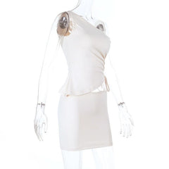 Irregular one shoulder ruched mini skirt set