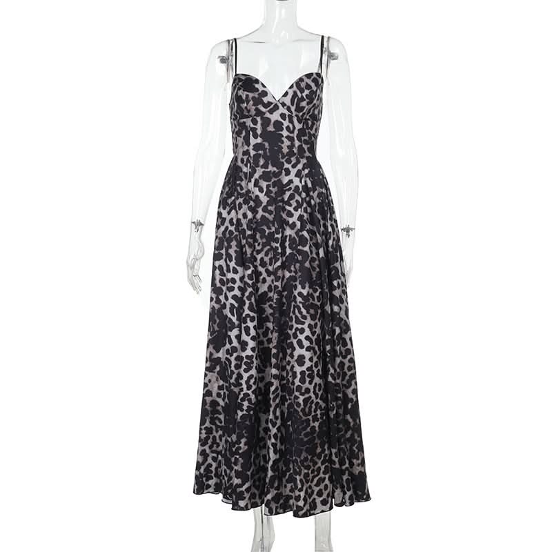 Leopard print v neck smocked cami maxi dress
